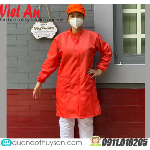 Combo Nón Kết + Áo Blouse Phòng Sạch Chống Tĩnh Điện Màu Cam Có Dây Kéo PSVA25