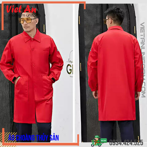 Áo Choàng Thực Phẩm Dài Tay Màu Đỏ Cổ Ve ACTPVA12